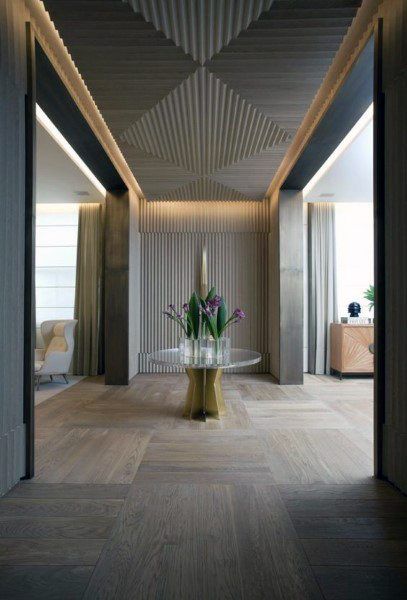 Top 80 Best Foyer Ideas - Unique Home Entryway Designs Wooden Ceiling Design, Interior Kantor, Corridor Design, Plafond Design, Modern Office Design, Foyer Design, Entry Way Design, Lobby Design, Wooden Ceilings