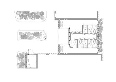 Gallery of Garden Restroom / LAAB Architects - 16 Public Bathroom Floor Plan, Public Bathroom Layout, Public Bathroom Design, Outdoor Restrooms, Outdoor Restroom, Toilet Interior, School Restroom, Restroom Architecture, Toilet Plan