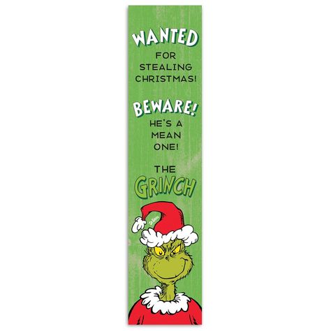 Add a Grinchy touch to your front porch this holiday season with this festive, officially licensed Dr. Seuss' The Grinch porch sign. Designed and printed in the United States on quality materials, this is an item you’re sure to love. Grinch Porch Sign, Grinch Porch, Grinch Sign, Front Porch Signs, Christmas Themes Decorations, Chenille Throw, Creative Products, Custom Toys, Glass Jar Candles