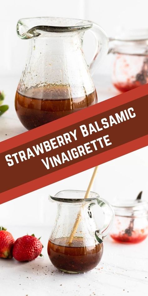 Easy homemade Strawberry Balsamic Vinaigrette! This easy dressing goes perfectly on any salad and it’s customizable with any fruit jam! | The Bitter Side of Sweet Strawberry Salad With Balsamic Dressing, Strawberry Vinegarette, Strawberry Balsamic Dressing, Balsamic Vinegrette, Strawberry Salad Dressing, Balsamic Vinegarette, Weight Watchers Dessert, Strawberry Vinegar, Balsamic Vinegar Dressing