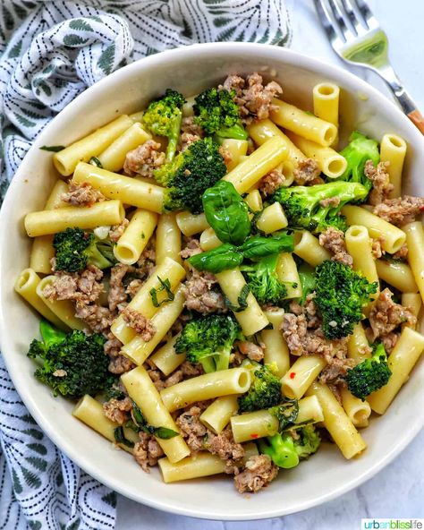 This Italian sausage and broccoli pasta is a hearty, satisfying dinner that you can make in under 30 minutes. Get the recipe plus more 30-minute recipes at UrbanBlissLife.com. Pasta With Broccoli And Sausage, Italian Sausage And Broccoli Recipes, Cavatelli And Broccoli Sausage, Sausage And Broccoli Recipes, Pasta Sausage Broccoli, Italian Sausage Broccoli, Sausage And Broccoli Pasta, Sausage Broccoli Pasta, Sausage Pasta Sauce