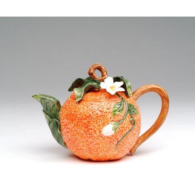 August Grove Palmateer Orange 0.38-qt. Teapot Decorative Teapots, Orange Splash, Teapots Unique, Orange Tea, Coffee Server, Themed Kitchen, Porcelain Tea Set, Ceramics Ideas, Fine Ceramic