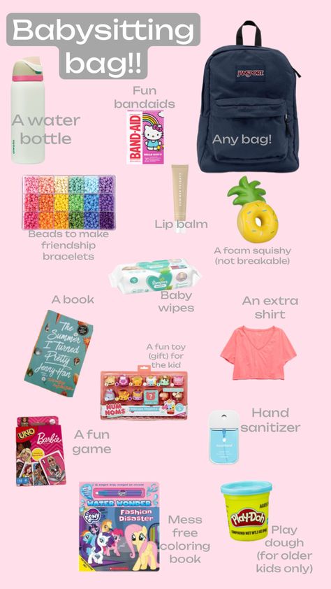 Created by TropicxlSoph on Shuffles Babysitting Activities Indoor, Activities To Do While Babysitting, Babysitting Bag Essentials, Things To Do While Babysitting, Babysitting Kits, Babysitting Club, Babysitting Aesthetic, Babysitting Bag, Babysitting Tips