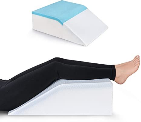 Leg Elevation Pillow with Cooling Gel - Memory Foam Leg Rest - Elevating Foam Wedge- Relieves Leg Pain, Hip and Knee Pain, Improves Blood Circulation, Reduces Swelling - Breathable, Washable Cover Leg Rest Pillow, Leg Circulation, Feet Pillow, Knee Pillow, Leg Pillow, Sciatica Pain Relief, Swollen Legs, Wedge Pillow, Leg Rest