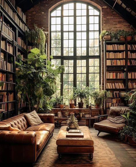 Industrial Building Dream Home Loft open library Converted Factory, Minimalist Home Decor Ideas, Warehouse Living, Industrial Chic Design, Patio Layout, Industrial Building, Brick Loft, Ideas Casa, Loft House