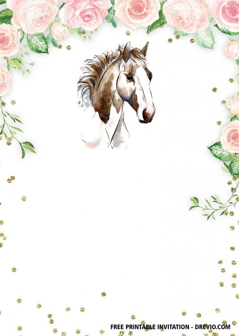 FREE Printable Horse Floral Vintage Invitation Templates - FREE Invitation Templates - Drevio Horse Party Invitations Printable Free, Horse Invitations Birthday, Horse Birthday Invitations Free, Horse Party Invitations, Horses Birthday, Horse Birthday Party Invitations, Cowgirl Birthday Party Invitations, Horse Invitations, Horse Themed Party