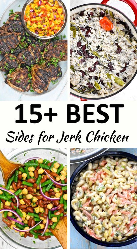 Discover the perfect sides to elevate your jerk chicken experience! From rice and peas to fried plantains, these pairings will take your meal to the next level. Sides For Jerk Chicken, Jerk Chicken Sides, Chicken Rice And Peas, Jerk Chicken And Rice, Chicken Macaroni Salad, Jerk Salmon, Jerk Chicken Wings, Sides For Chicken, Best Sides