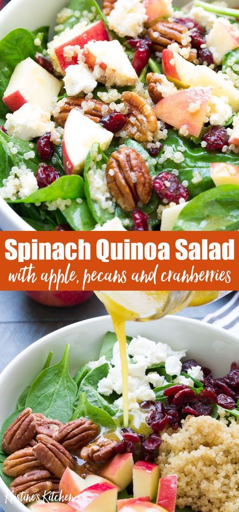 Salad With Apples And Pecans, Spinach Quinoa Salad, Quinoa Spinach Salad, Salad With Apples, Recipes For Thanksgiving, Quinoa Spinach, Fall Salad, Pecan Salad, Veggie Wraps