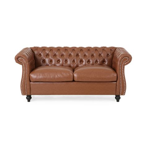 With our gorgeous loveseat, the timeless Chesterfield look can make its way into your living room with a modern touch. Chesterfield Loveseat, Tufted Loveseat, Noble House, Leather Loveseat, Christopher Knight Home, Living Room Set, Color Marron, Loveseat Sofa, Upholstered Sofa