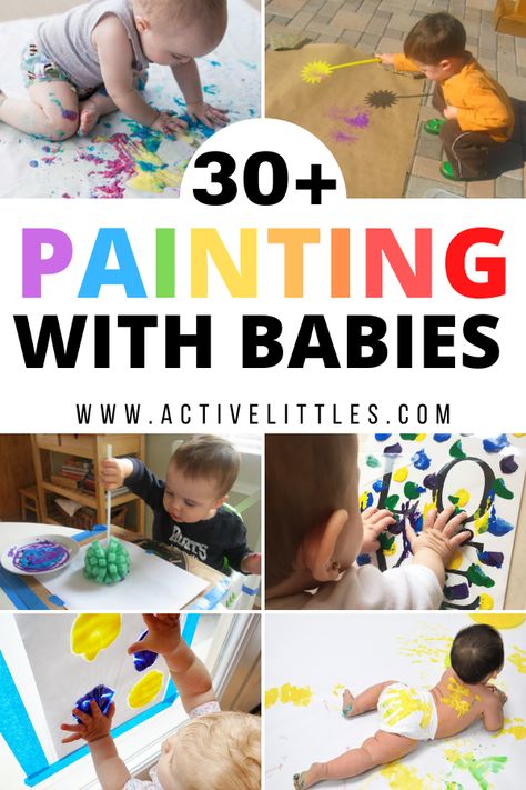 easy painting with babies Painting Activities For Infants, Paint Activities For Infants, Painting With One Year Olds, 16 Month Old Art Activities, Art For 6 Month Olds, Crafts For A 15 Month Old, 6 Month Old Painting Ideas, 8 Month Old Art Projects, 12 Month Old Art Projects