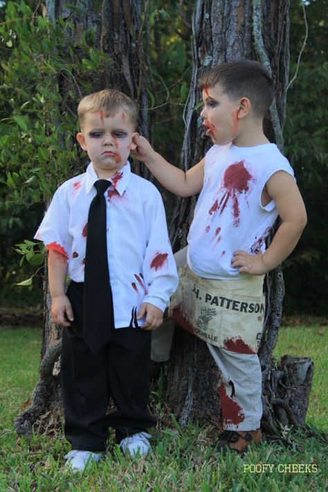 DIY Kids Halloween Zombie Costumes by Poofy Cheeks Diy Zombie Costume For Kids, Boy Zombie Costume, Diy Zombie Costume, Costume For Kids Boys, Zombie Costume Kids, Zombie Crafts, Stained Clothes, Zombie Costumes, Zombie Kid