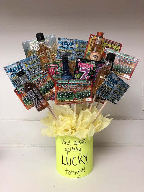 Lottery ticket anniversary bouquet! #diy #scratchoff #lotteryticket #anniversary #gift Fathers Day Gifts Ideas Lottery Tickets, Alcohol And Lottery Ticket Basket, Lotto Bouquet Lottery Tickets, Diy Lottery Ticket Gifts, Lottery Ticket Gift Ideas Wedding, Lottery Basket Ideas, Scratchers Bouquet Lottery Tickets, Lottery Ticket Bouquet Birthday, Lotto Ticket Bouquet