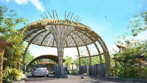 CGarchitect - Professional 3D Architectural Visualization User Community | bamboo villa gate.malang indonesia Desert Pavilion, Bamboo Villa, Villa Gate, Bamboo Roof, Pavilion Architecture, Bamboo Structure, Bamboo Architecture, Rooftop Design, Bamboo Construction