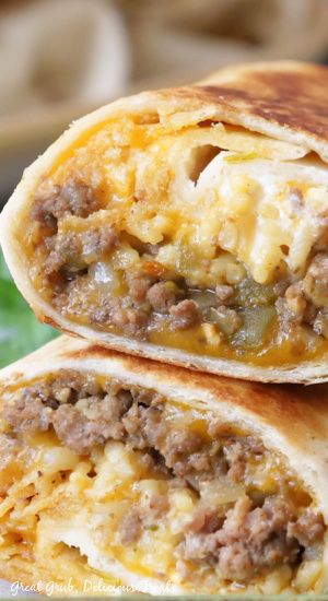 Taco Ideas Ground Beef, Taco Burritos Ground Beef, Cheesy Beefy Burritos, Burrito Filling Ground Beef, Nacho Cheese Beef Burritos, Ground Beef And Cheese Burritos, Beefy Cheesy Burritos, Beef Burritos With White Cheese Sauce, Fried Burritos Ground Beef