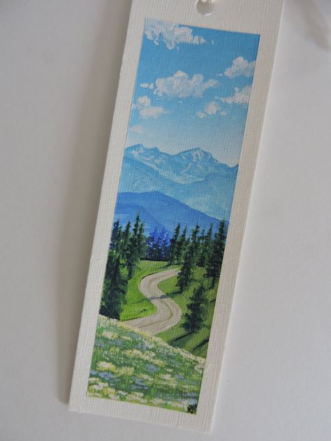 "Titled: \"Bookmark 1\" 2023 Signed original acrylic painting bookmark on linen finish paper 2x6\", with twine and wooden beads Follow me on social media to check out more of my original paintings and commission work! Check out Shop Announcements to see if I'm currently open to taking COMMISSIONS. I specialize in landscapes, food paintings, portraiture, and pet portraits, and would love to work together to create a piece that is special and unique to you. Thank you for visiting my shop!" Bookmark Acrylic Ideas, Acrylic Painting Bookmarks, Bookmark Painting Ideas Acrylic, Bookmark Painting Ideas, Bookmark Painting, Painting Bookmarks, Food Paintings, Creative Bookmarks, Acrylic Painting On Paper