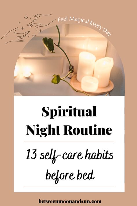 Here you can find 13 habit ideas for self-care and spirituality to include in your night routine. Unwind and relax after a long and busy day at work or school. Doing these recharging steps before going to bed will help you to find better sleep at night. Recharge your mind, body and Soul by making winding down a daily ritual. #nightroutine #unwind #relax #bettersleep #habits #spirituality Bedtime Rituals Witch, Calming Evening Routine, Daily Spiritual Routine, Weekly Rituals, Spiritual Morning Routine, Household Spirits, Evening Routine Ideas, Habit Ideas, Morning And Night Routine