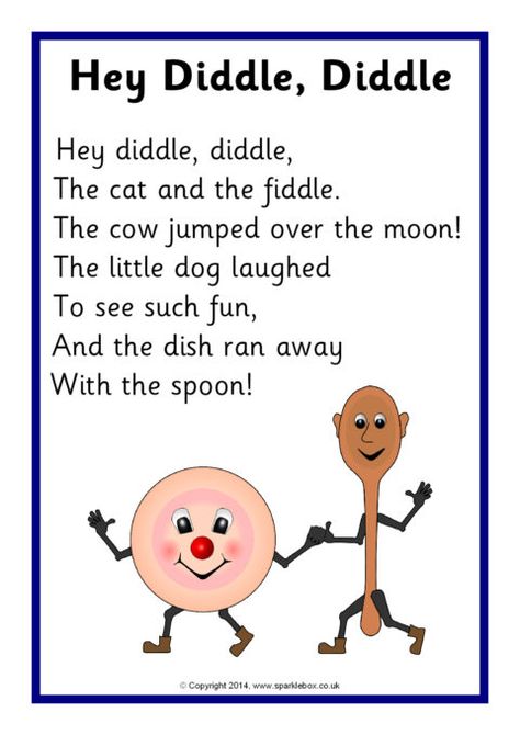 Hey Diddle, Diddle Rhyme Sheet (SB10760) - SparkleBox Nursery Rhymes Preschool Crafts, Nursery Rhyme Crafts, Preschool Poems, Nursery Rhymes Poems, English Poems For Kids, Old Nursery Rhymes, Rhymes Lyrics, Nursery Rhymes Lyrics, Nursery Rhymes Preschool