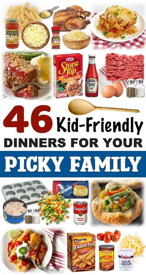 46 Kid-Friendly Weeknight Dinners For A Family With Picky Eaters Picky Eaters Dinner, Quick And Easy Dinner Ideas, Picky Eaters Kids, Favorite Recipes Dinner, Easy Meals For Kids, Kid Friendly Dinner, Cheap Dinners, Family Dinner Recipes, Easy Dinner Ideas