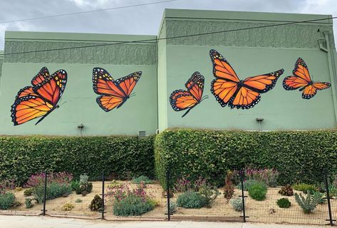 Butterfly Mural Painting, Garden Mural Outdoor Wall Art, Mural Outdoor, Backyard Mural, Plywood Painting, Garden Murals, City Murals, Butterfly Mural, Floral Murals