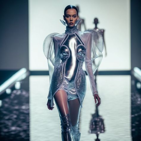 Futuristic Runway Fashion, Futurism Outfit, Technology Outfit, Futuristic Aesthetic Future Fashion, Dystopia Outfit, Funky Fashion Outfits, Scifi Costume, Futuristic Fashion Women, Retro Future Fashion