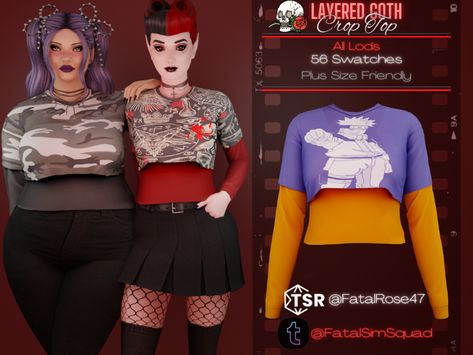 The Sims Resource - Layered Goth Crop Top Plus Size Sims 4 Cc, Sun And Moon Dress, Goth Crop Top, Gothic Crop Tops, Layered Crop Top, Moon Dress, Sims 4 Downloads, Layering Outfits, Sims 4 Cc Finds