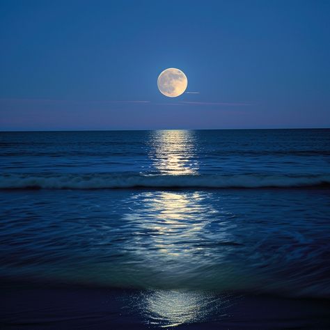 Moonlit Ocean Vista: A tranquil night scene as the full moon reflects off the ocean's surface, serenity abound. #moon #ocean #night #reflection #serene #sky #waves #tranquility #aiart #aiphoto #stockcake https://ayr.app/l/9zL9 Moon On The Ocean, Coolest Backgrounds, Moon And Ocean, Moonlit Beach, Moon Ocean, Miracle Musical, Night Reflection, Still Of The Night, Animation Classes