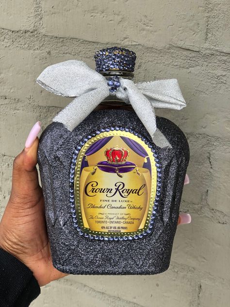 Empty 750ML Crown Royal Bottle With Bling.  Please send me a message after ordering with color choice and text that you want.  Please note: bottle are empty. They DONOT contain alcohol. They will be shipped empty. Bedazzled Crown Royal Bottle, Custom Alcohol Bottles, Bedazzled Bottles, Blinged Bottles, Alcohol Ideas, Bedazzled Stuff, Alcohol Bottle Decorations, Bedazzled Bottle, Boyfriends Birthday Ideas