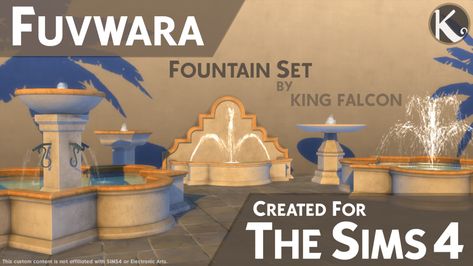 King Falcon — 'FUVWARA' - FOUNTAIN SET Bird Bath Fountain, Sims Ideas, Sims 4 House Design, Sims 4 Cc Furniture, Wall Fountain, Sims 4 Build, Cc Sims, Sims 4 Game, Garden Fountains