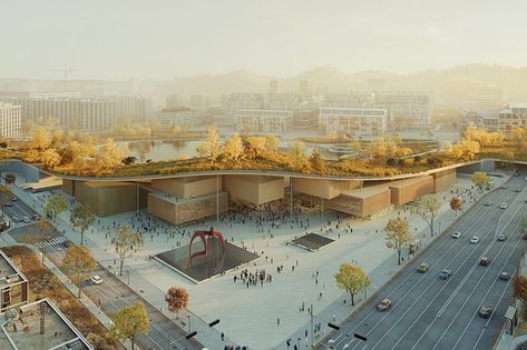 geomdan museum·library cultural hub in korea unfolds like a green ribbon Zen House, مركز ثقافي, Concept Models Architecture, House On Stilts, Library Architecture, Nature Museum, Architecture Design Drawing, Roof Architecture, Timber Structure