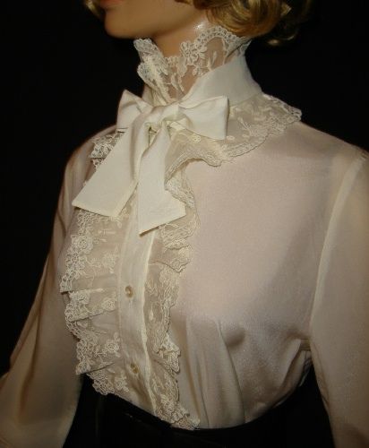 Victorian Style Frilly Lace Bow Blouse Victorian Suits, Frilly Shirt, Fancy Collar, Victorian Shirt, Frilly Top, Victorian Blouse, Frilly Blouse, Frilly Dresses, Victorian Clothing