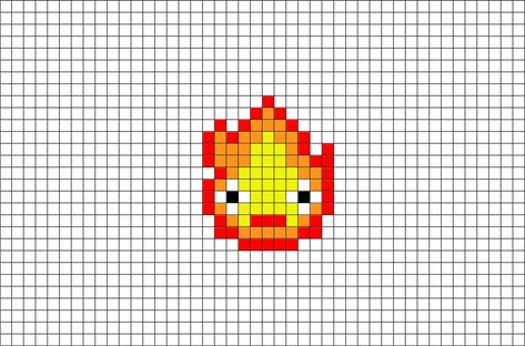 Calcifer Pixel Art, Pixel Art Stitch, Pixel Art Animals, Modele Pixel Art, Easy Perler Beads Ideas, Easy Pixel Art, Pixel Art Templates, Diy Perler Bead Crafts, Pixel Crochet