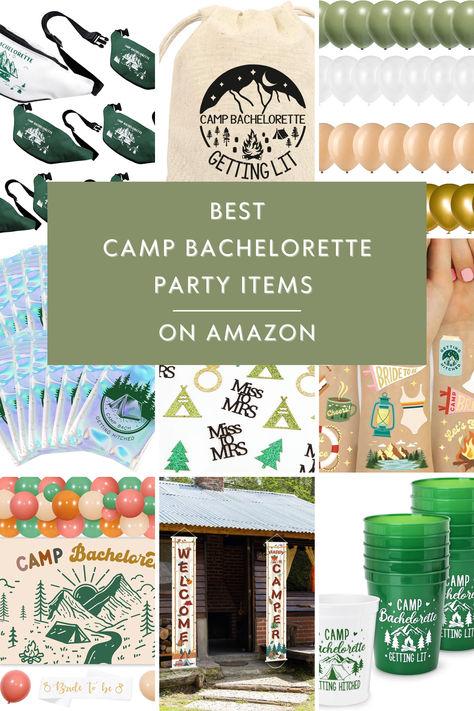 Best Camp Bachelorette Party Items on Amazon Camping Bachelorette Party Food, Bachelorette Party Themes Decorations, Bachelorette Party Yard Games, Camp Theme Bachelorette Gifts, Bachelorette Glamping Party, Camp Games Bachelorette, Bachelorette Summer Camp Theme, Cabin Bachelorette Party Games, Bachelorette Party Ideas Outdoor