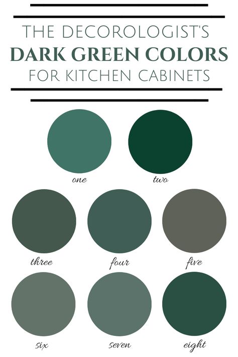 The best dark green colors for kitchen cabinets! Find exact paint color names here. . . Greens For Kitchen Cabinets, Dark Green Cabinets, Dark Green Kitchen, Green Kitchen Cabinets, New Kitchen Cabinets, Green Cabinets, Dark Kitchen Cabinets, Kitchen Cabinet Colors, Kitchen Color