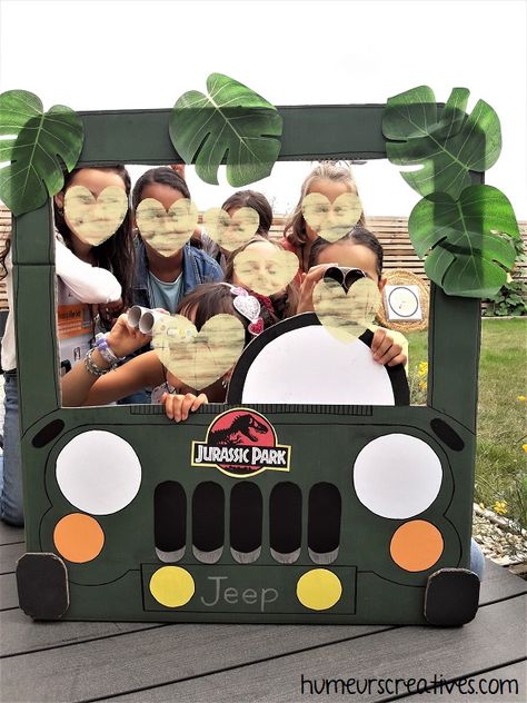 Jurassic Park Party Activities, Jurassic Park Arch Diy, Jurassic Park Decorations, Diy Jurassic Park Jeep Cardboard, Jurassic Park Photo Booth, Jurassic Park Jeep Cardboard, Jurassic Park Party Cricut, Imprimibles Jurassic Park, Dinosaur Party Activities