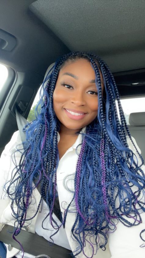 Blue Braids Braids Black Girls Hairstyles, Blue Knotless Braids, Blue Knotless, Blue Braids, Boho Knotless Braids, Purple Braids, Boho Knotless, Bohemian Braids, Knotless Braids