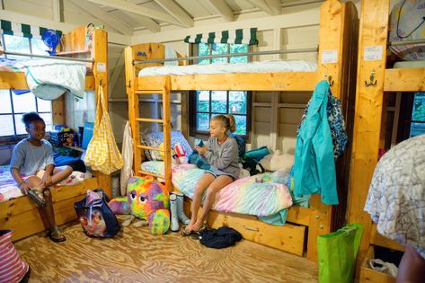 Camp cabins, bunks, and counselors at Greystone for girls Summer Camp Bunk, Summer Camp Cabin, Camp Cabins, Summer Camp Counselor, Camp Cabin, Camping Theme Classroom, Sleepaway Camp, Church Camp, Camp Counselor