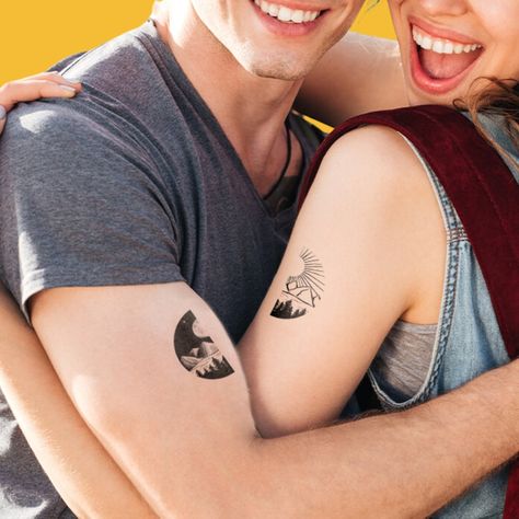 Sun & Moon Nature Couples Temporary Tattoo. 🌞🌙💑 This enchanting tattoo set is perfect for all nature lovers and couples who want to celebrate their connection. 🌿🌌 Each set includes beautifully designed temporary tattoos featuring a unique combination of a day landscape and a night landscape. One half showcases a vibrant sunlit scene, while the other half captures the serenity and mystique of the moonlit night. Together, they symbolize the balance and harmony of nature's cycles. Whether you're... Day Landscape, Moon Nature, Moonlit Night, Night Day, Balance And Harmony, Night Landscape, The Other Half, Tattoo Set, Other Half