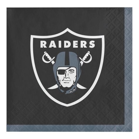 Ramp up your tailgate with the Las Vegas Raiders Beverage Napkins. These 2-ply party napkins feature the team's helmet and logo with the team colors in the background. Sold in packages of 48, this tableware item is perfect for your football Sundays and coordinates with other items in the Las Vegas Raiders collection.   Special Shipping Information: This item ships separately from other items in your order. This item cannot ship to a P.O. Box. This item may be subject to additional processing day Nfl Party, Football Party Supplies, Raiders Wallpaper, Football Tailgate, Team Party, Kansas City Chiefs Football, Raiders Football, Football Sunday, Chiefs Football