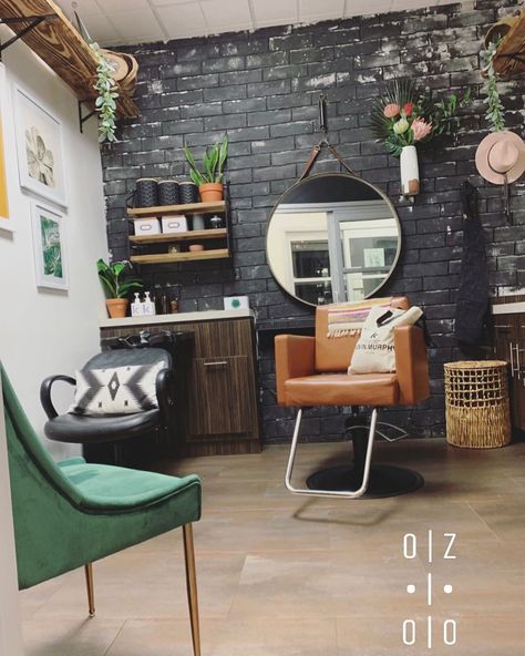 My Salon Suite Modern, Salon Suite Color Schemes, Industrial Salon Suite, Small Salon Boutique Ideas, Country Chic Salon Ideas, Witchy Hair Salon, Earthy Salon Ideas, Salon Studio Suite Ideas, Single Salon Suite