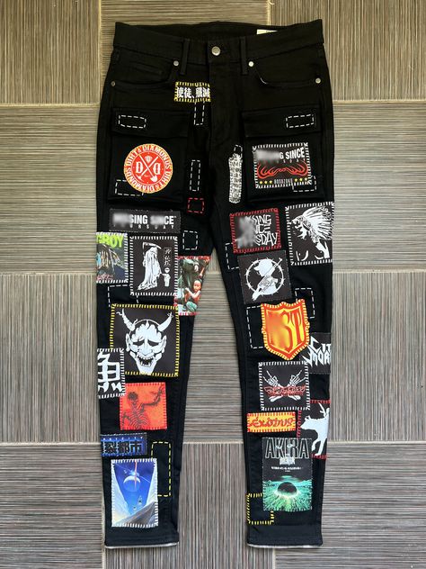 Superior quality Trousers for going to a concert or for partying or for motorbike racing Crust Pants, City Morgue, Motorbike Racing, Patch Ideas, Patchwork Jeans, Custom Patches, Black Denim Jeans, Washed Jeans, Denim Pants