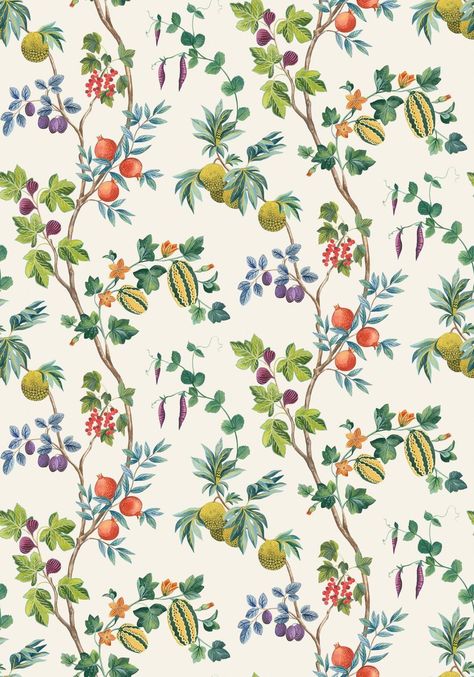 Orchard Wallpaper, Osborne And Little Wallpaper, English Room, Happy Wallpaper, Fruit Wallpaper, Pea Pods, Vintage Fruit, Green Sky, Luxury Wallpaper