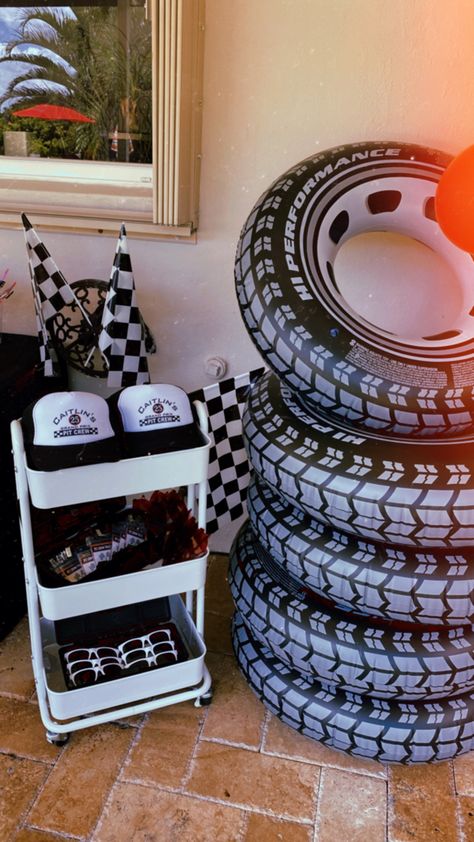 Race Car Decorations Decorating Ideas, Car Themed 21st Birthday, 2 Fast Table Decorations, Final Lap Bachelorette, Jdm Birthday Party, Drift Car Birthday Party, Race Theme Party Favors, Fast Four Birthday Theme, Racecar Party Activities