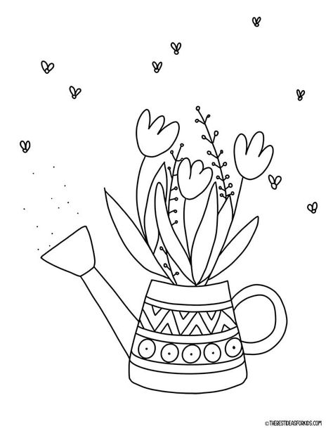 Watering Can Template, Umbrella Coloring Page, Spring Coloring Sheets, Kids Christmas Coloring Pages, Tumblr Coloring Pages, Easter Embroidery Patterns, Spring Drawing, Bee Coloring Pages, Coloring Contest