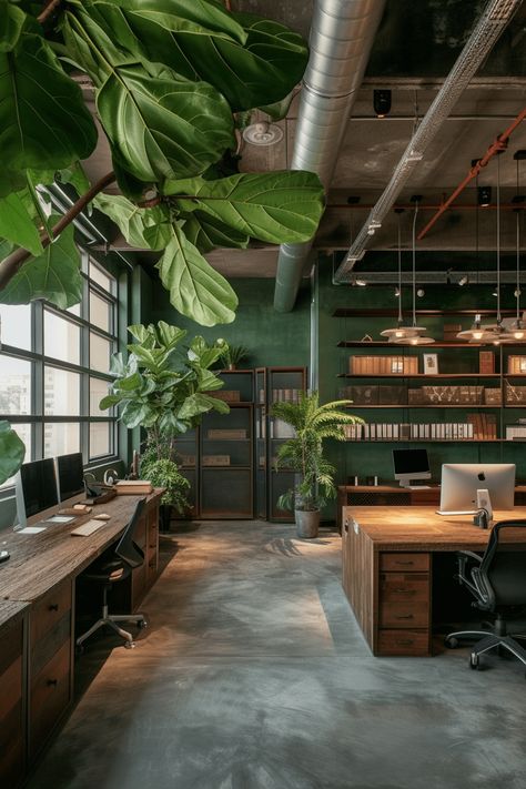 Warehouse Office Space, Warehouse Office Design, Creative Workspace Inspiration, Modern Industrial Office, Modern Home Office Ideas, Industrial Office Space, Open Concept Office, Wood Office Furniture, Industrial Home Offices