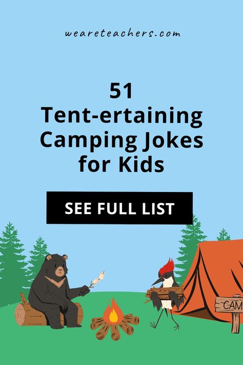 Camp Jokes For Kids, Girl Scout Camp, Math Camp, Camping Jokes, Campfire Songs, Camping Snacks, Scout Camp, We Are Teachers, Spooky Stories