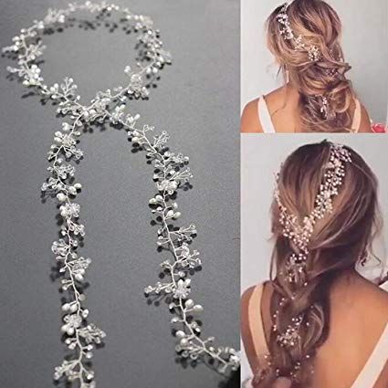 Amazon.com : Yean Wedding Hair Vine Long Bridal Headband Hair Accessories for Bride and Bridesmaid (100cm / 39.3inches) (Silver) : Beauty Bridal Hair Bands, Wedding Hair Headband, Crystal Hair Vine, Wedding Headdress, Hair Accessories Pearl, Bride Hair Accessories, Wedding Hair Inspiration, Bridal Hair Vine, Bride Hair