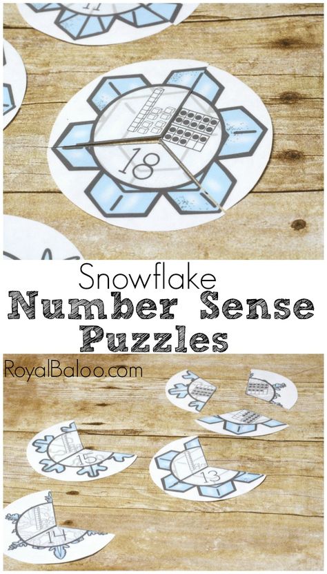 Practice number sense with these simple snowflake number sense puzzles! Great winter theme for practicing the teen numbers! Winter Homeschool, January Math, Math Activities For Kids, Teen Numbers, Simple Snowflake, Math Number Sense, Winter Kindergarten, Winter Math, Winter Activities For Kids