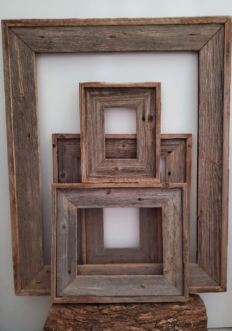 These rustic picture frames will be a great addition to your home. They are handcrafted from reclaimed and recycled barn wood. The frames do not come with glass or hanger they are as pictured. The frames in the pictures are ready to be shipped. If you need a certain size created please send us a message and we will do our best to create the perfect frame. *Due to the rustic nature of the wood, there will be random nail holes and knots. Homemade Picture Frames, Pallet Picture Frames, Reclaimed Wood Picture Frames, Farmhouse Picture Frames, Wooden Creations, Barn Wood Picture Frames, Framing Ideas, Rustic Picture Frames, Barn Wood Crafts