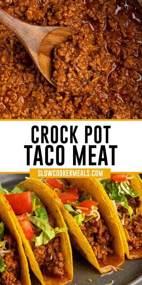 With lean ground beef, flavorful salsa, diced onions, and a blend of taco seasoning, this Crockpot Taco Meat Recipe is perfect for your next Taco Tuesday or family dinner! Crock Pot Taco Meat, Hamburger Crockpot Recipes, Crockpot Taco Meat, Crockpot Beef Tacos, Taco Recipes Ground Beef, Ground Beef Crockpot Recipes, Taco Meat Recipe, Crockpot Taco, Crockpot Meat