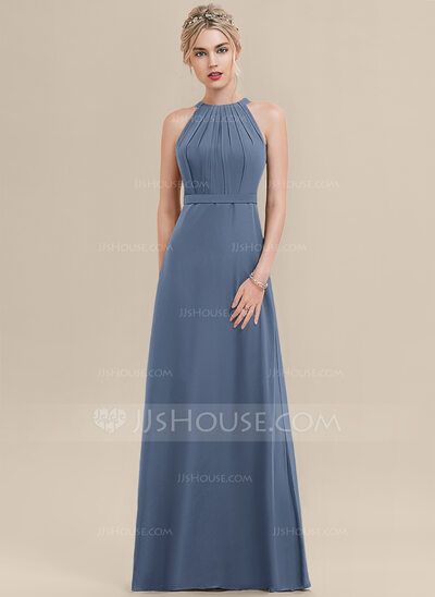 [£ 89.00] A-Line Scoop Neck Floor-Length Chiffon Bridesmaid Dress With Ruffle (007126519) Halter Neck Dress Formal, High Neck Bridesmaid Dresses, Mothers Gowns, Heavy Dresses, Halter Bridesmaid Dress, Floor Length Chiffon Bridesmaid Dresses, Sleeveless Bridesmaid Dresses, Formal Dresses With Sleeves, Bridesmaid Dresses Long Chiffon